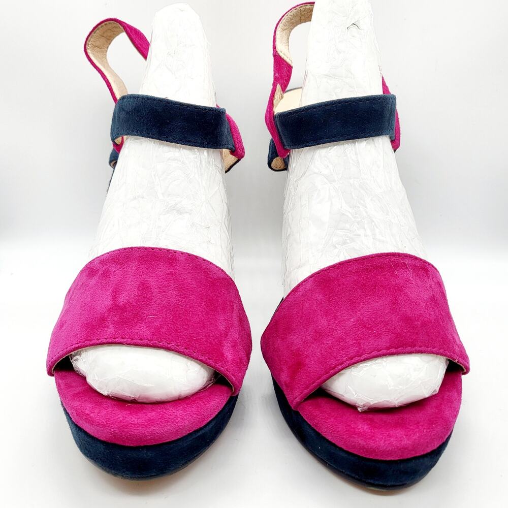 NWOT QLOXE Fuchsia & Navy Blue Ankle Strap Heeled Sandals Women's Size 8.5